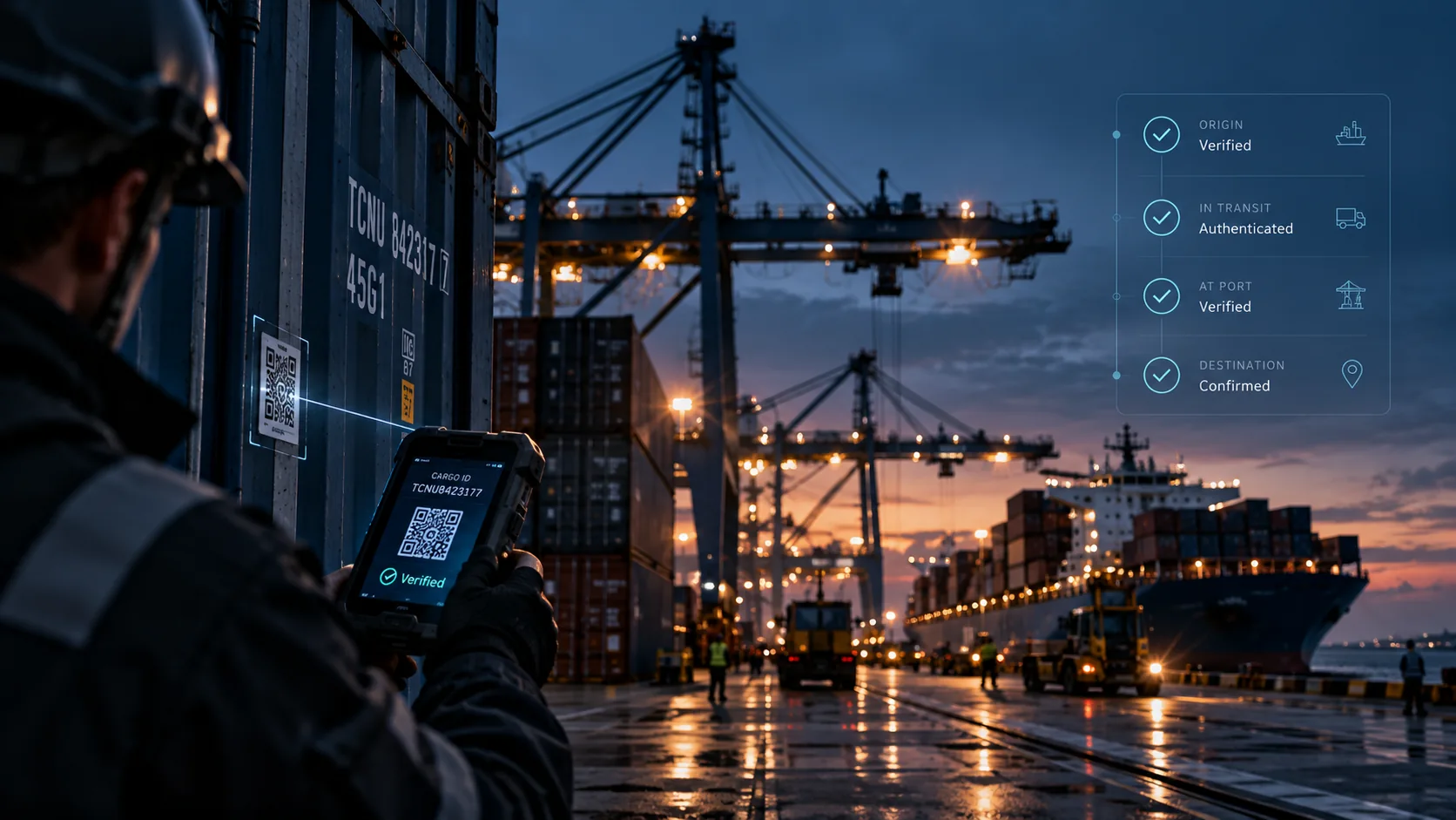 Concept artwork of a cargo port and verification interface